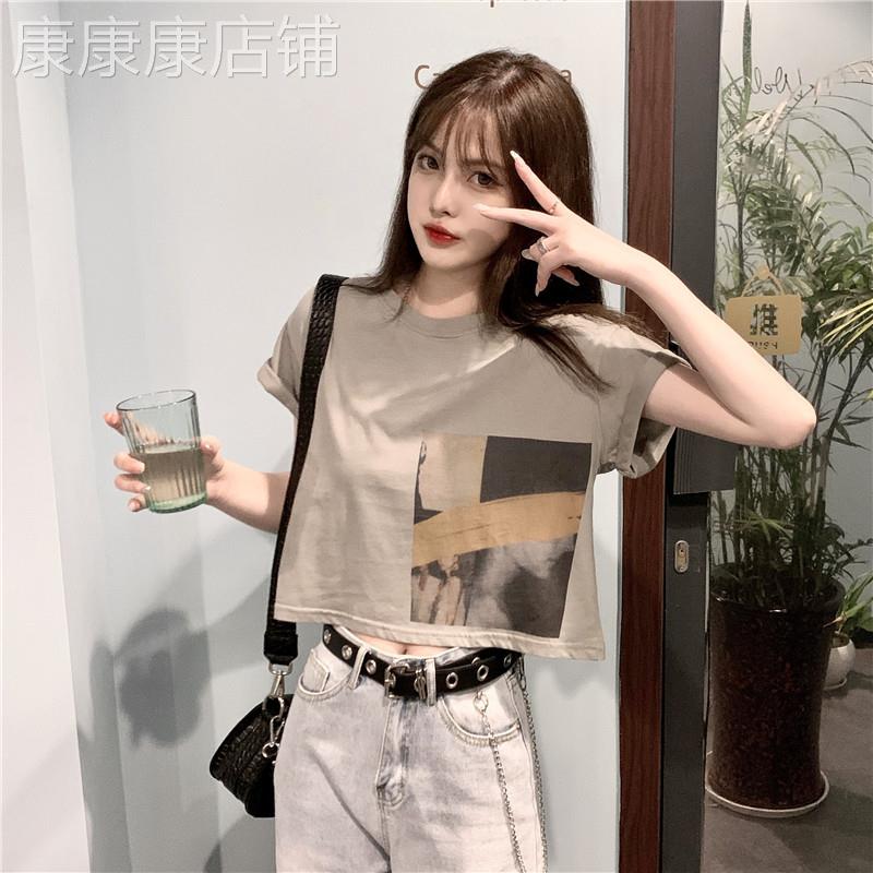 纯棉短袖t恤女2025年新款夏季韩版百搭休闲宽松时尚印花短款上衣