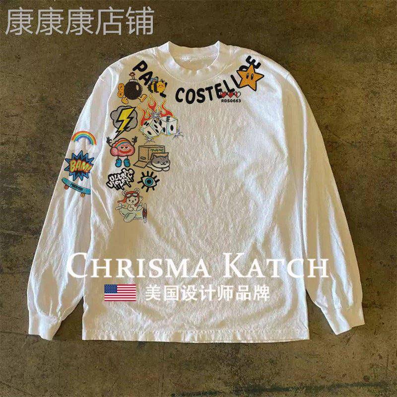 出口美国⭐Chrisma Katch~涂鸦T恤圆领长袖宽松小众打底衫