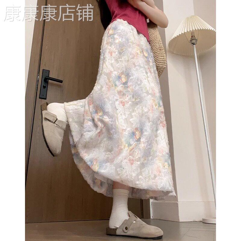 碎花半身裙女春秋2026新款薄高腰a字显瘦中长款小个子蓬蓬花苞裙