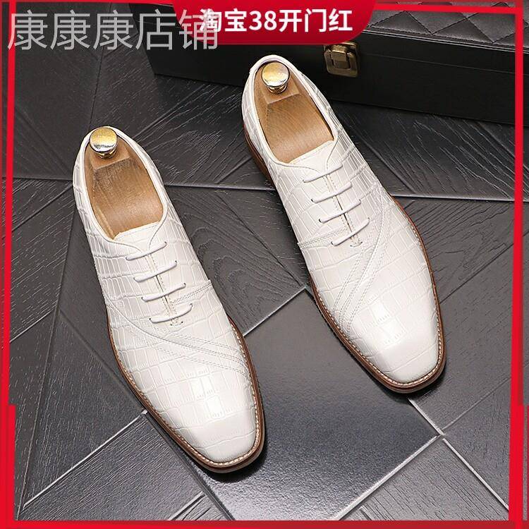 新款男士尖头皮鞋商务正装男鞋子内增高白色休闲鞋青年潮男结婚鞋