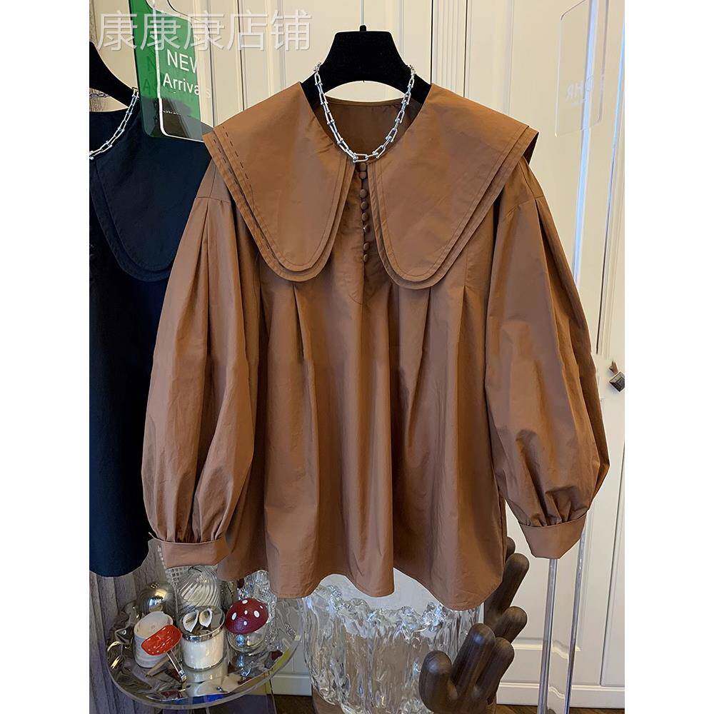 长袖衬衫女士春秋2025年新款覆古宽松设计感小众娃娃领灯笼袖上衣
