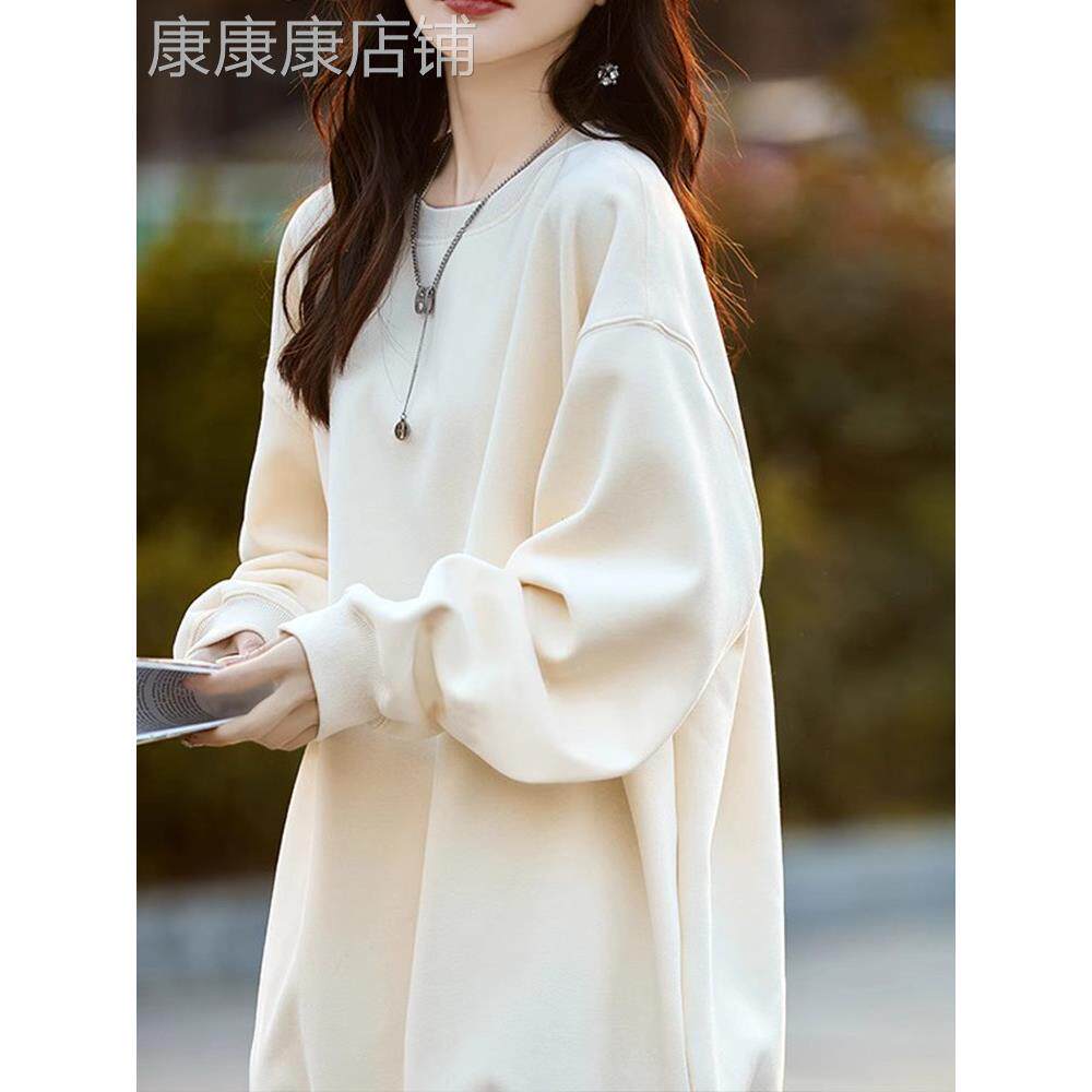 欧洲站纯棉中长款卫衣女2025春秋冬新款加绒加厚慵懒风遮屁股上衣