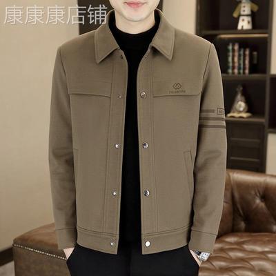高端翻领毛呢男士外套2025秋冬季新款中年轻商务休闲加绒加厚夹克