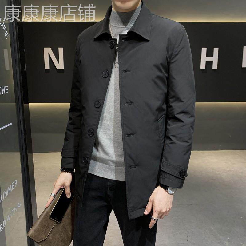 羽绒服男中长款冬季2024年新款大码轻薄潮牌翻领修身风衣男士外套
