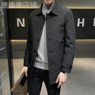 羽绒服男中长款冬季2024年新款大码轻薄潮牌翻领修身风衣男士外套