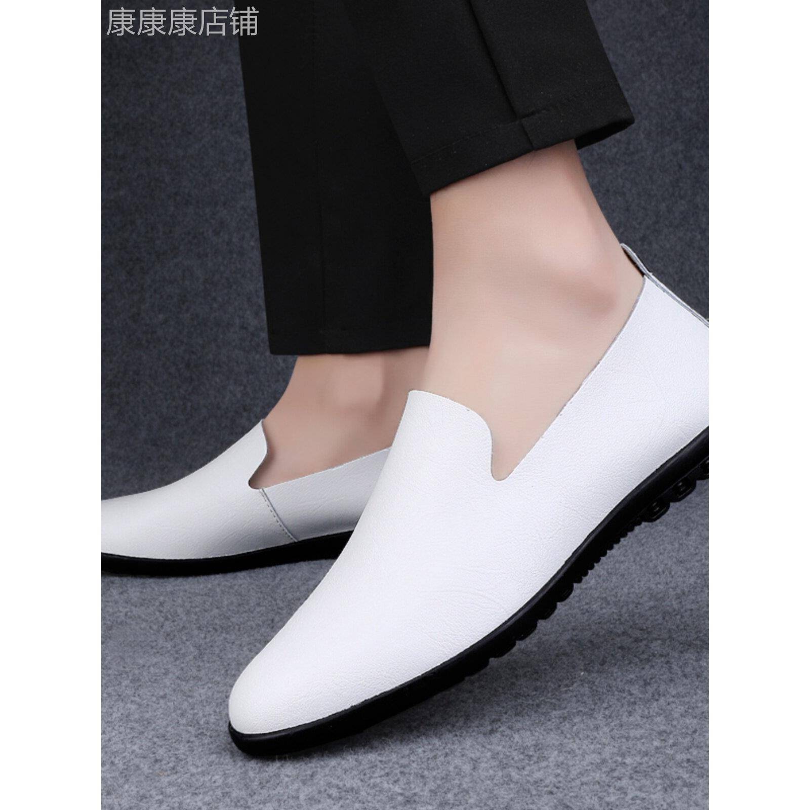 2025新款夏季便鞋白色男式真皮大尺寸男式休闲休闲鞋软皮豆豆鞋