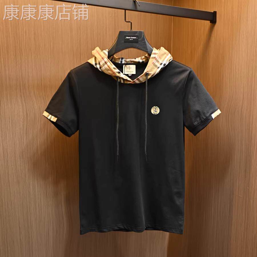 Madness Mdns Clot潮牌连帽格子短袖T恤男夏季丝光棉轻奢百搭半袖