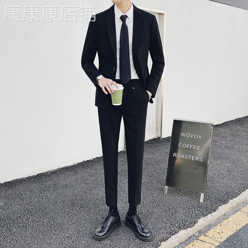 西装男套装修身韩版潮流帅气商务正装新郎结婚礼服男士西服英伦风