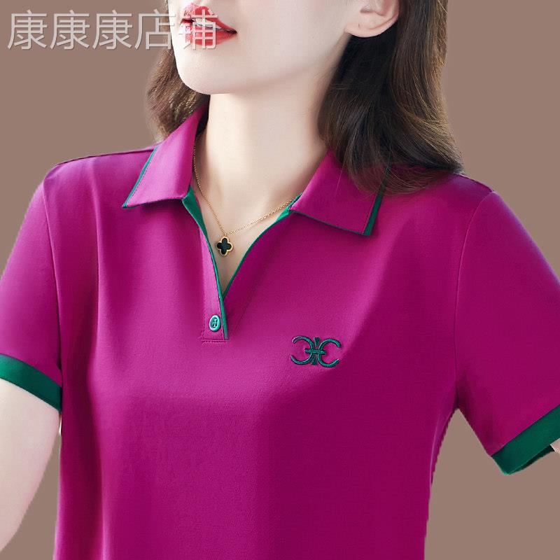 韩国大码休闲翻领短袖t恤女2025夏季新款时尚休闲宽松显瘦上衣潮