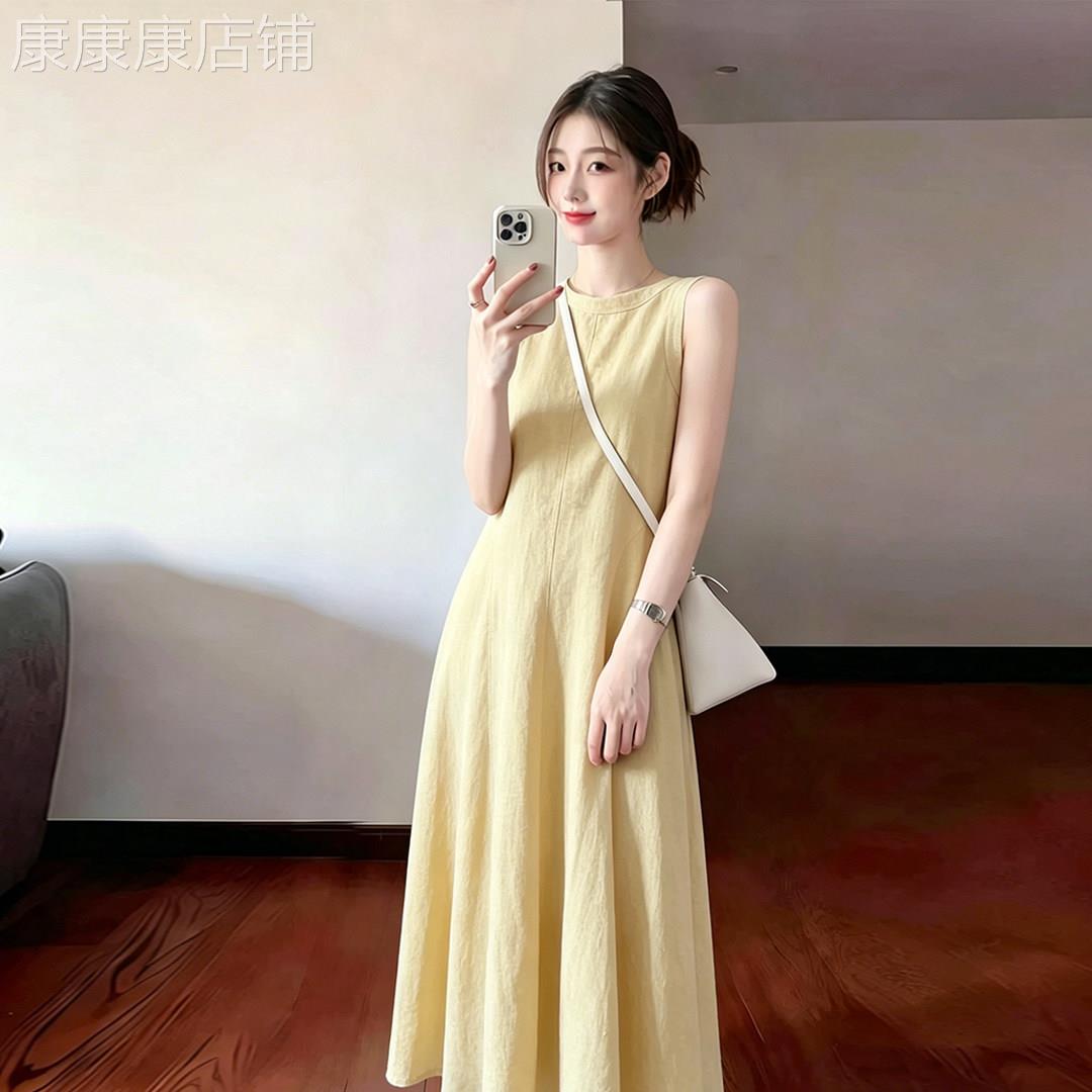 法式气质黄色背心洋装女2026夏季新款独特绝美巨好看无袖长裙子