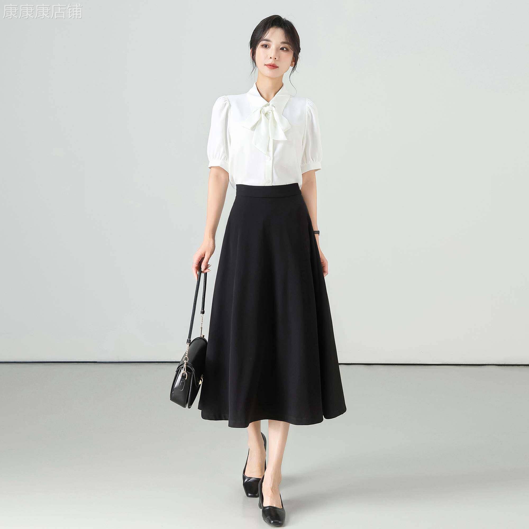 黑色西装半身裙女夏季2026年新款中长款高腰职业半裙通勤a字伞裙