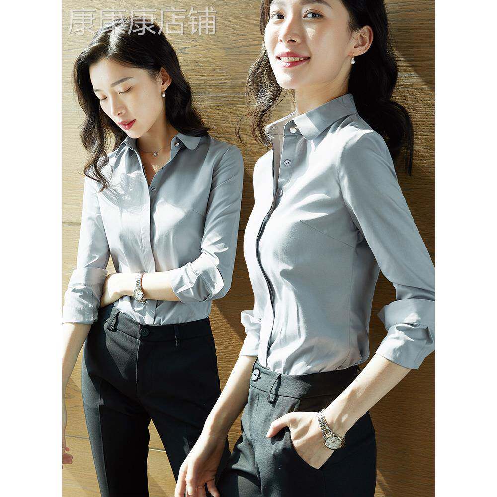 欧洲站灰色衬衫女设计感小众2025年春秋季新款上班服加绒长袖上衣