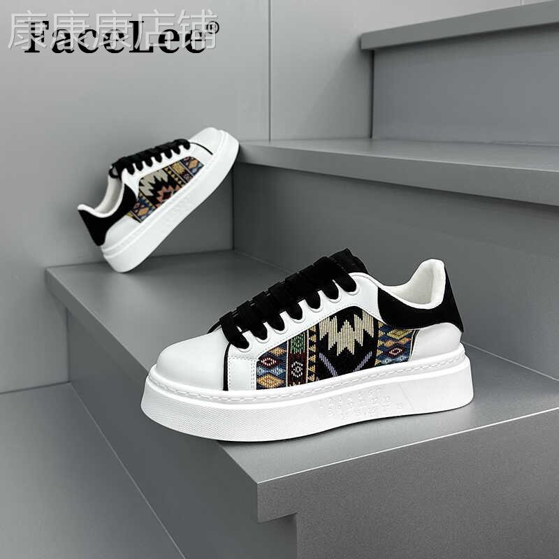 FaceLee日本设计师联名小白鞋板鞋男夏季新厚底布面透气潮系带鞋