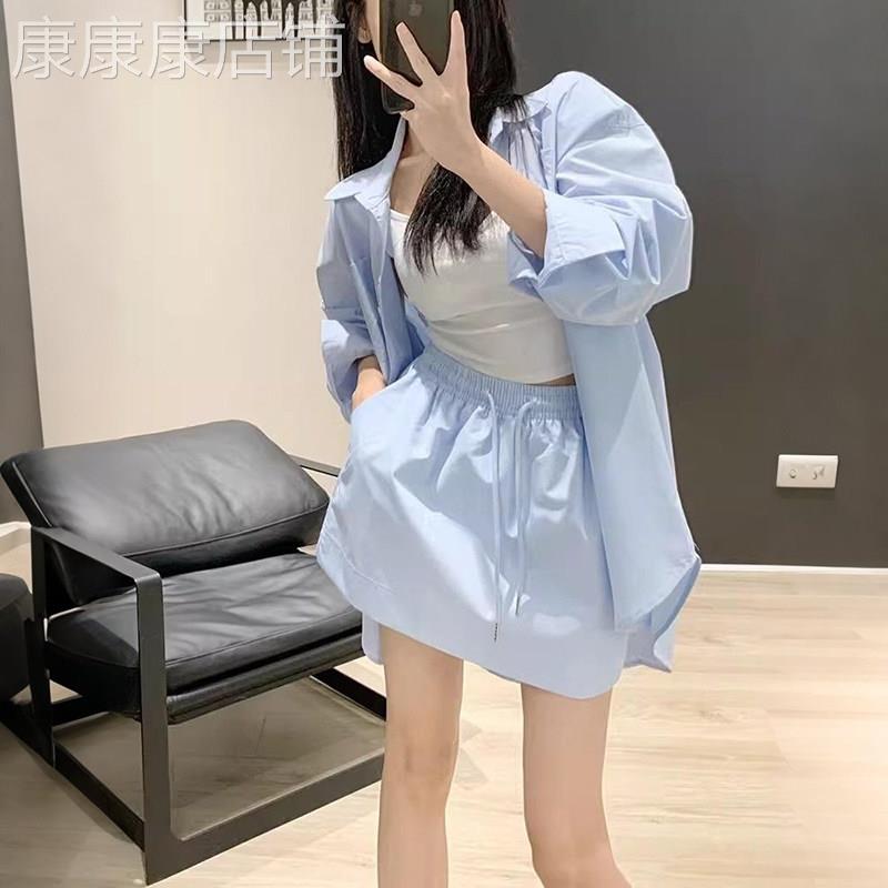 潮牌防晒衬衫套装女2025夏季新款休闲轻熟小个子衬衣短裤两件套