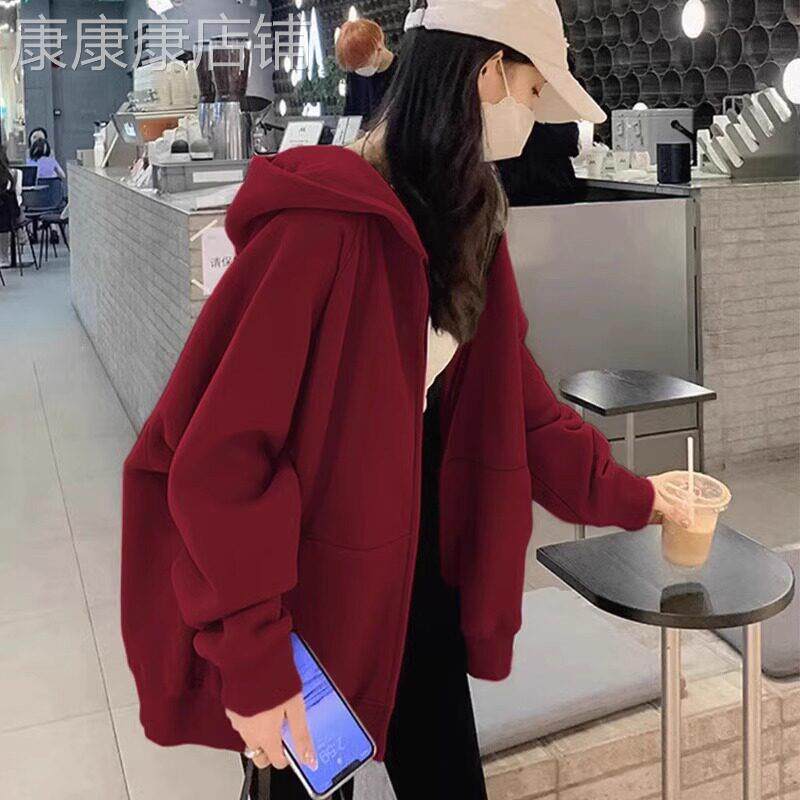 潮牌卫衣外套女秋冬季新款时尚大码宽松显瘦加绒连帽拉链开衫上衣