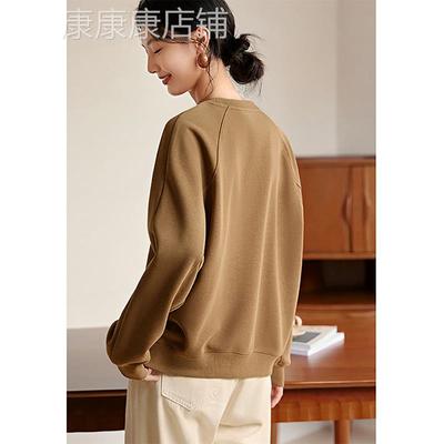 咖色圆领字母刺绣卫衣女秋冬新款高级感法式覆古拼接正肩短款上衣