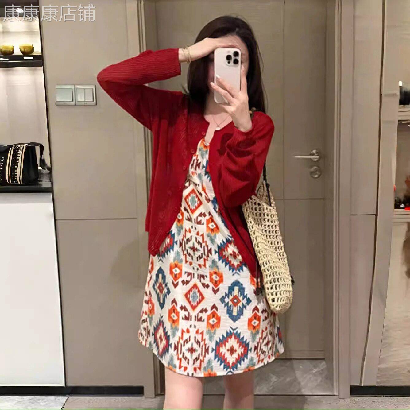 绝美茶歇裙~碎花V领短袖洋装女夏季法式收腰显瘦中长版A字裙子