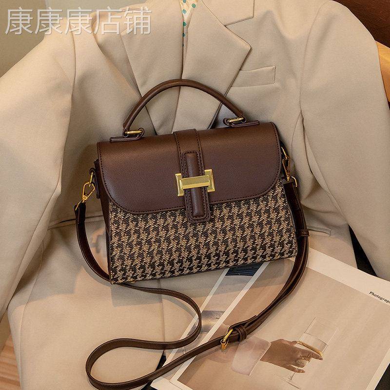 法国正品MK Jessie真皮包包女时尚千鸟格手提包大容量单肩斜挎包