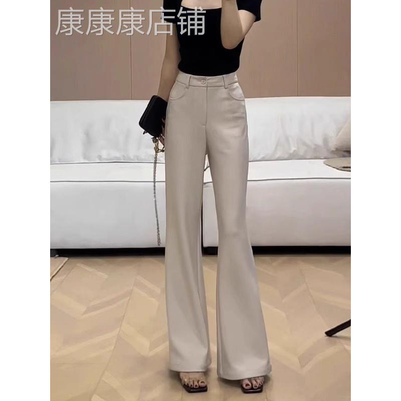 高腰垂感不贴腿微喇西装裤女2025夏季新款杏色弹力显瘦喇叭休闲裤