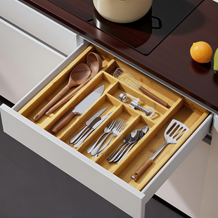 竹制餐具收纳盒【可伸缩款】厨房抽屉筷子刀叉勺分格分类储物神器