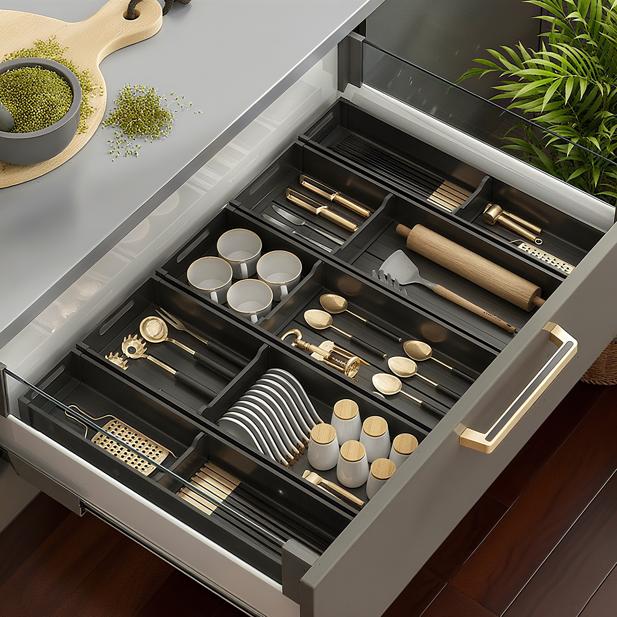 橱柜餐具收纳盒【太空铝】厨房抽屉储物分格神器刀叉勺筷子整理架,餐饮具,餐具笼/架,淘宝优惠券,粉丝福利购,淘宝优惠卷