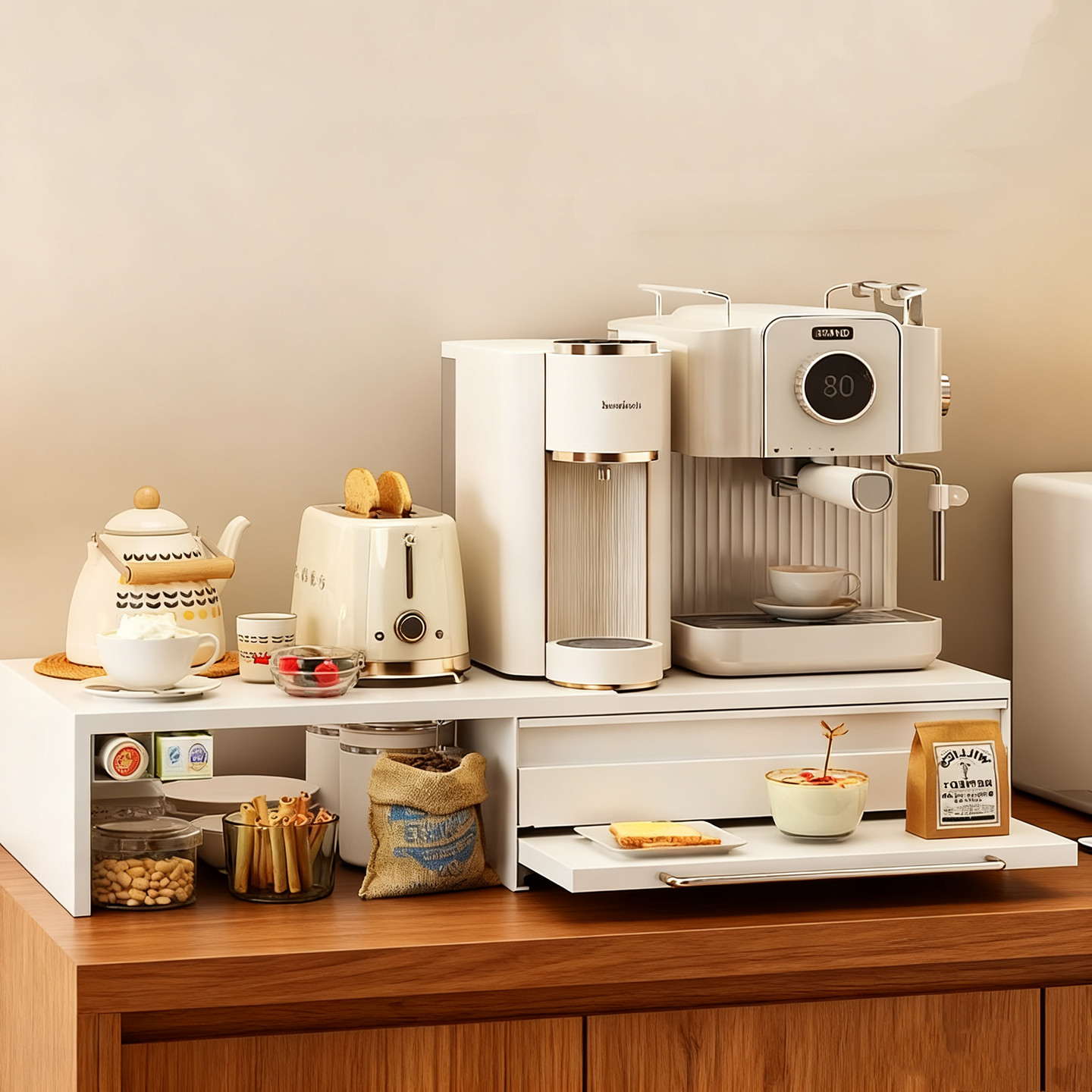 咖啡机增高架【伸缩款】台面桌面置物支架抽屉式电饭煲烤箱收纳架