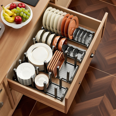 铝制厨房碗碟收纳架可调节沥水