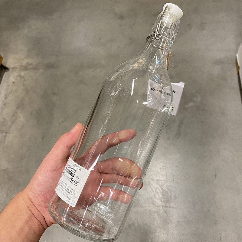 宜家透明红酒瓶酿酒瓶泡酒瓶存酒瓶空瓶玻璃高档酵素葡萄酒瓶1升