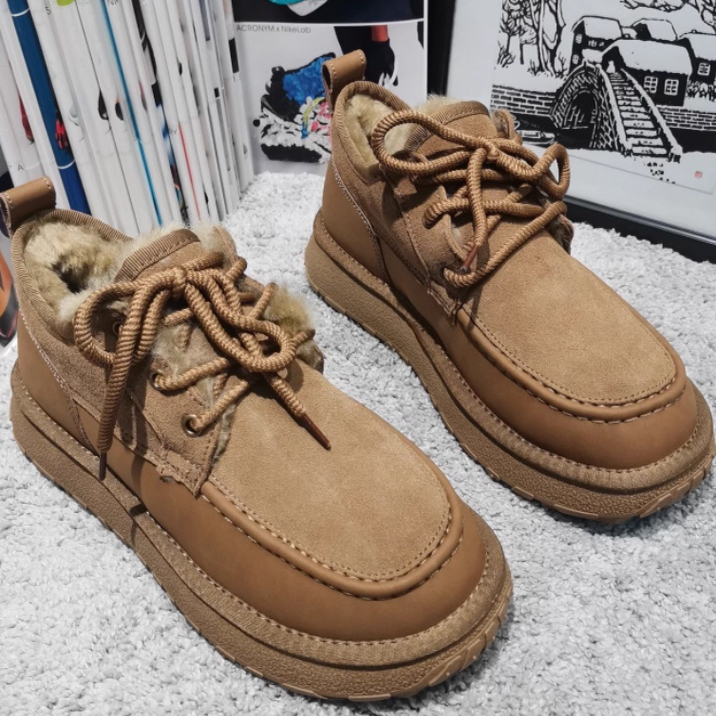 2025新款皮毛一体雪地靴男冬季加绒保暖防滑魔术贴短靴真皮棉鞋