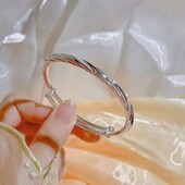 银手镯女士纯银年轻款 9999足银实心开口银镯子简约妇女节生日礼物