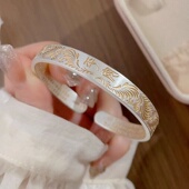 足银9999唐草纹描金实心开口纯银手镯年轻款 心经复古宫廷平安喜乐