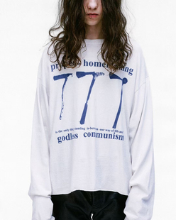 区别市场 erd25ss忧郁的富二代777涂鸦卷边下摆街头朋克摇滚长袖T