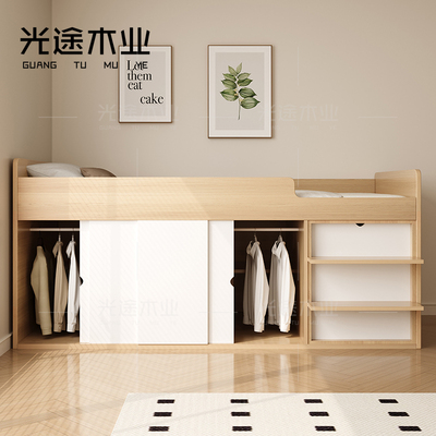 儿童落地榻榻米小户型多功能储物床一体高箱踏踏米单人床现代简约