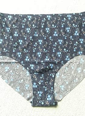 性感碎花高腰内裤女无痕透气三角裤深蓝色植物花卉