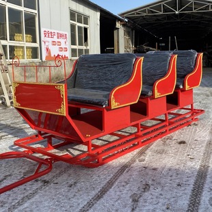 定制东北新疆景区雪地大型马拉铁雪橇车爬犁展览定制羊拉车狗拉车
