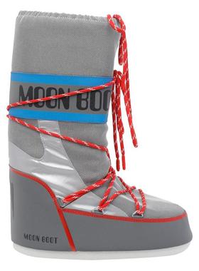 代购MOON BOOT女士雪地靴保暖防滑轻便透气灰色红色鞋带网面材质