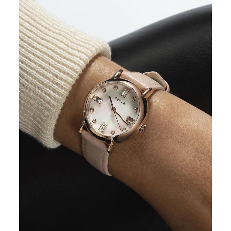 FURLA/芙拉女式石英表简约设计银盘真皮表带防水时尚休闲手表