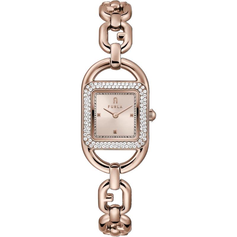 FURLA/芙拉女款方型玫瑰金表盘不锈钢腕表轻奢时尚表带