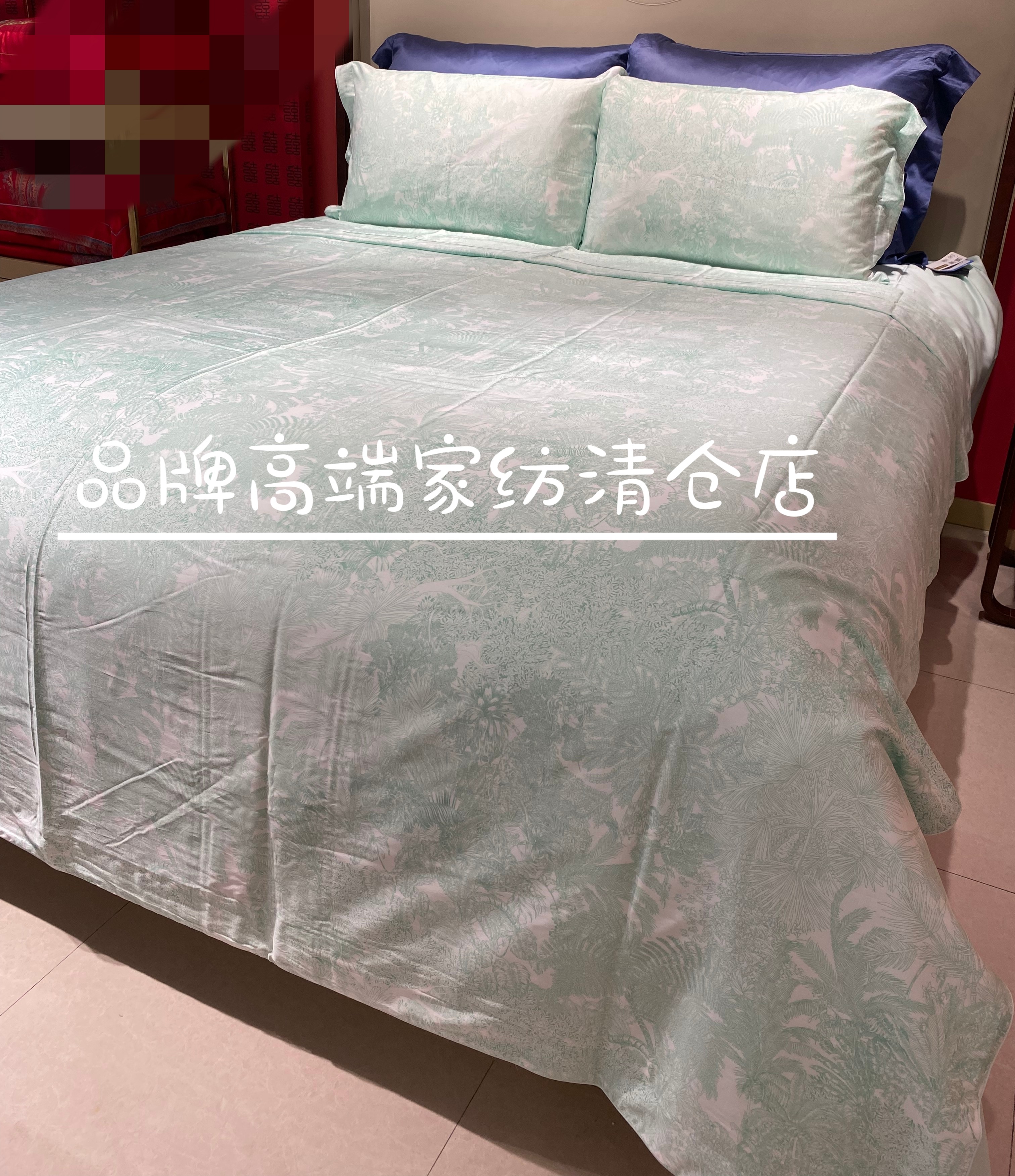 专柜正品2025春夏新款60S天丝棉四件套 TS1268-4 雅 柔心绮丽蓝色