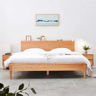 Nordic solid wood bed simple Japanese master bedroom double bed 1.8 meters simple wedding bed custom red oak black walnut