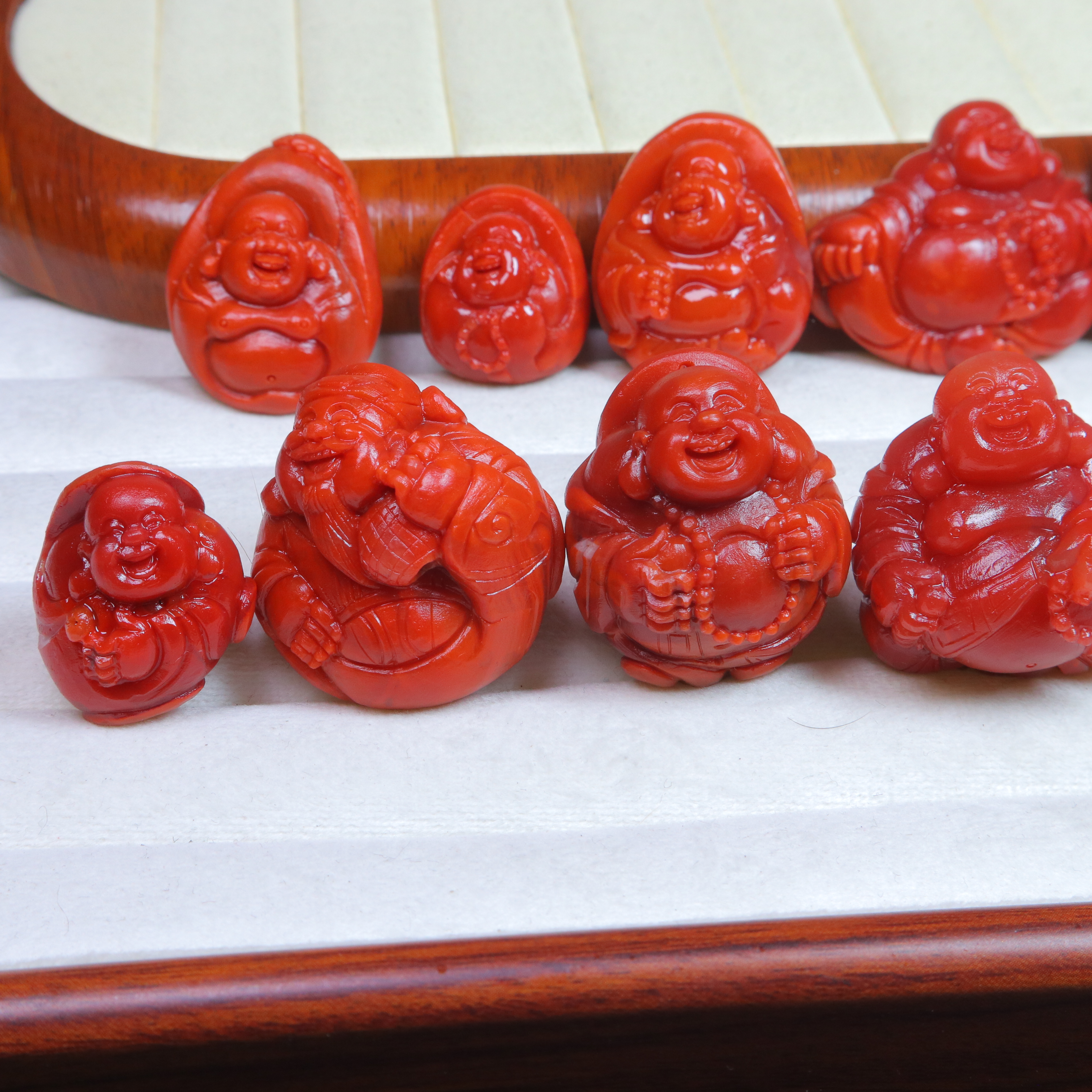 南红玛瑙雕刻吊坠项链弥勒佛手把件满色柿子红保山料