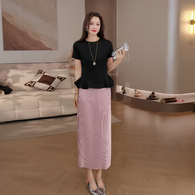 豆豆7 【轻盈百褶裙】重工压褶柔顺半身裙显瘦时尚女-DXQZ2695