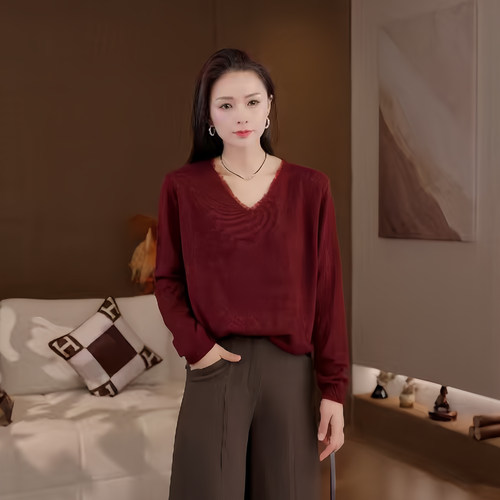 豆豆DA【金银纱】绵羊毛减龄女秋冬气质显瘦百搭针织衫-26QM53852