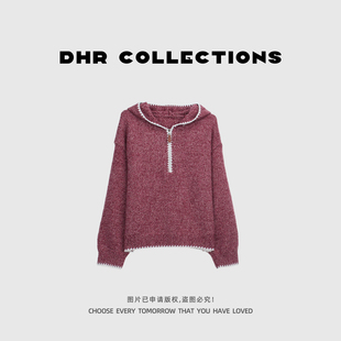 豆豆11【浣熊绒】绵羊毛+兔毛连帽针织衫纯色休闲帽衫-2322425DM