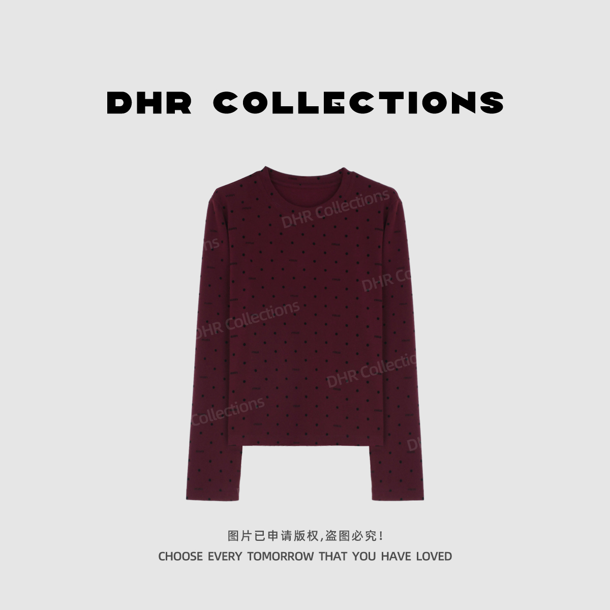 豆豆6【波点控】圆领正肩时尚百搭打底衫初秋宽松透气上衣-DQ1693