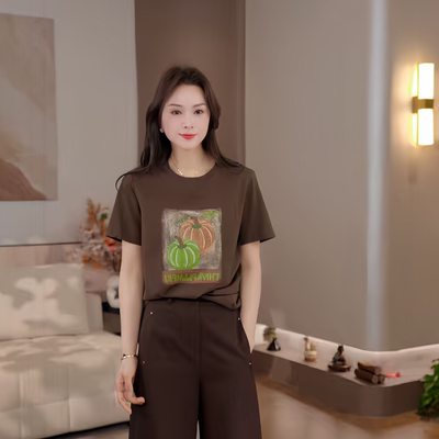 豆豆DE【两个南瓜T】数码直喷圆领创意感显瘦百搭T恤-26CT2270