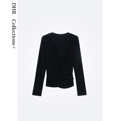 豆豆DE【小蛮腰】醋酸轻熟风法式V领显瘦百搭打底长袖T恤-26CT063