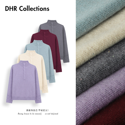 豆豆11【镂空花纹袖】绵羊毛+兔毛半高领毛衣套头针织衫-120125DM