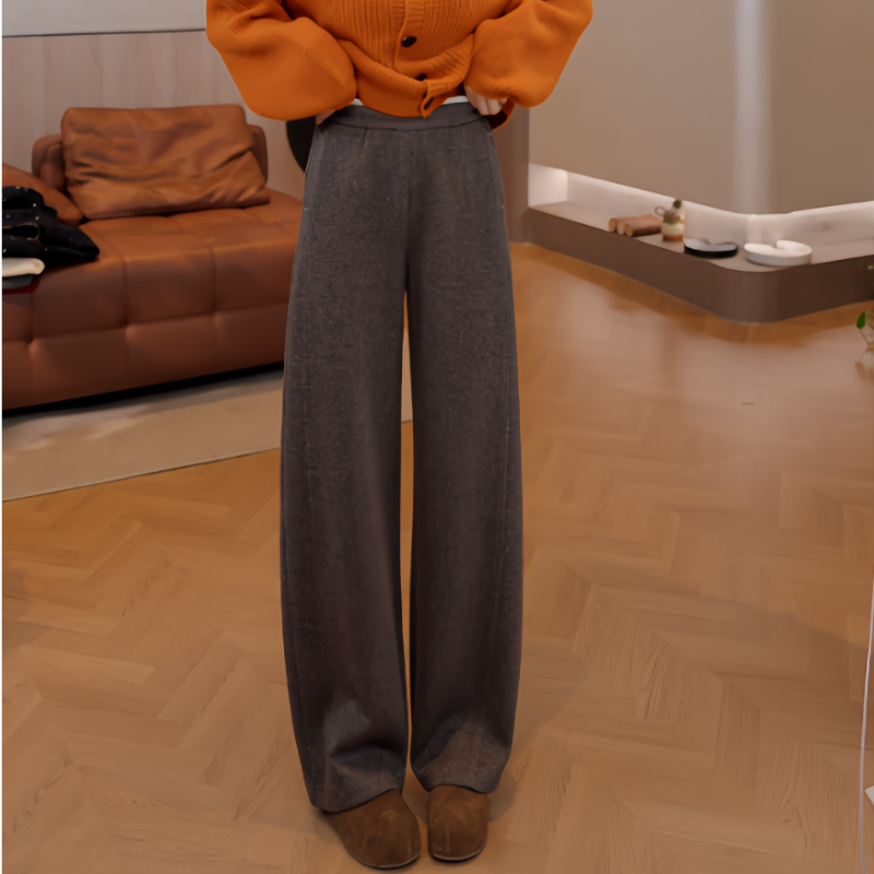 豆豆9【弯刀卫裤】冬季厚款休闲百搭直筒裤女通勤裤子-912025DK