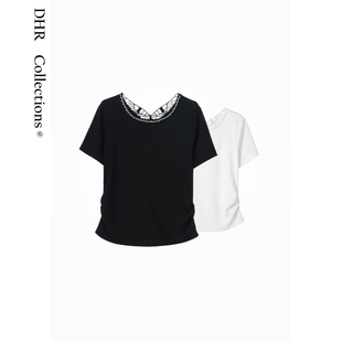 T恤 莱赛尔天丝气质收腰显瘦纯色短袖 26CT2602 茶花蕾 豆豆DA